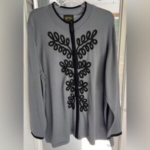 Bob Mackie Wearable Art Soutache Sweater Womens Size 3X Blue Gray EUC